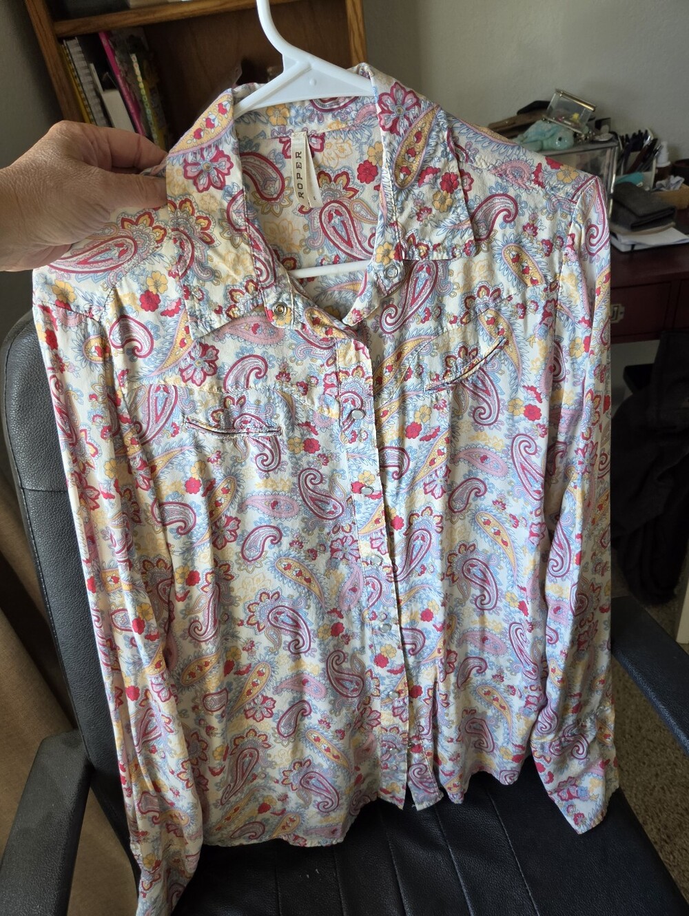 Paisley Print Button‑Down Shirt - Pink/Yellow